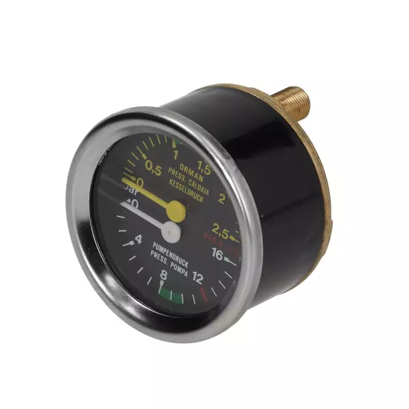 Dubbele manometer pomp en boiler 0 - 2,5 / 0 -16 bar
