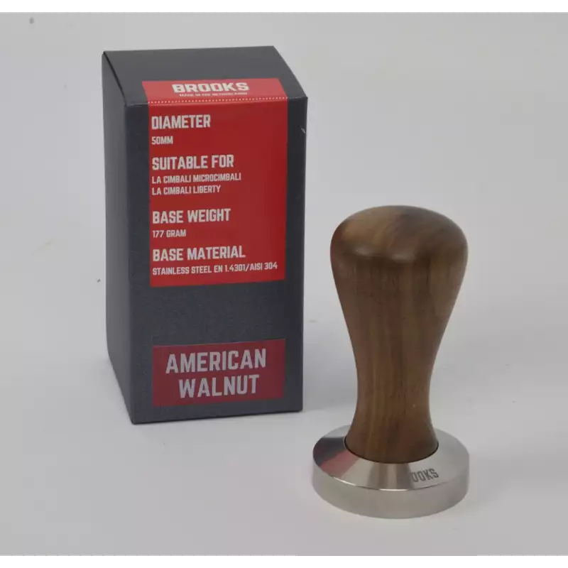 Brooks 50mm tamper with american walnut handle