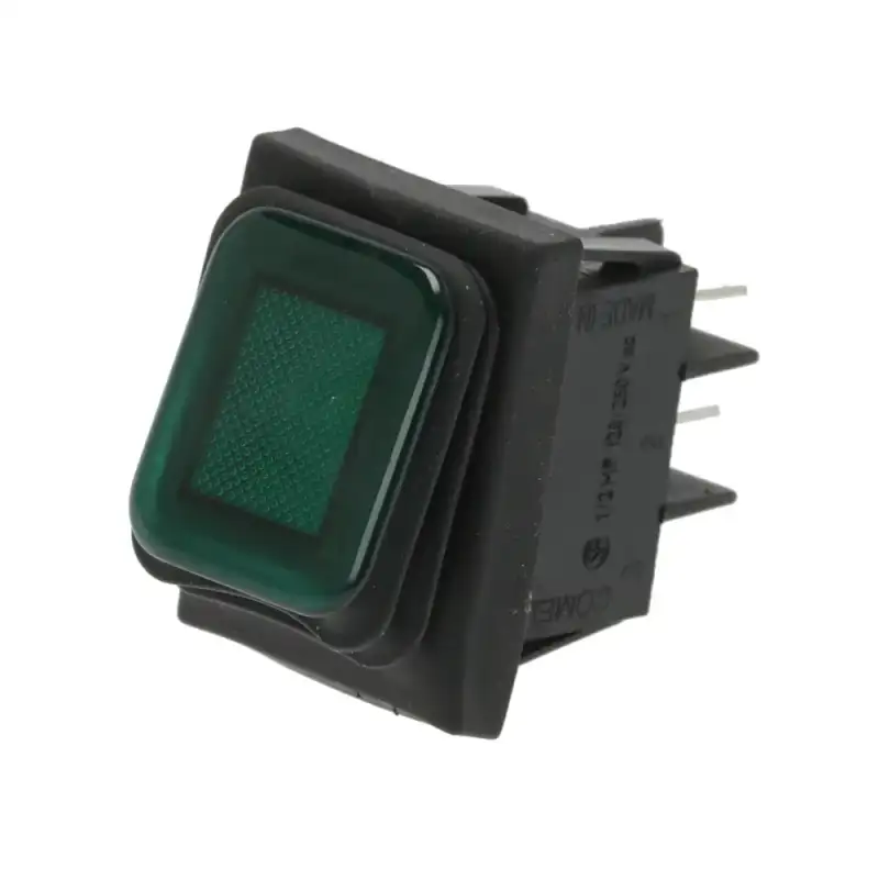 Tryckknappsbrytare bipolär grön 16A 250V med lampa | Tillverkad i Italien