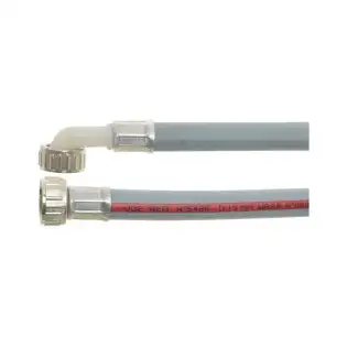Gebogene Zulaufschlauch ¾″ FF × 1000 mm - Thermoplast DN13 mit Messingarmaturen, WRAS