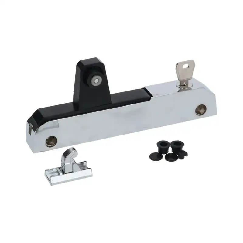 Fecho cromado para porta direita/esquerda com fechadura - acoplamento ajustável, centros de 150 mm.