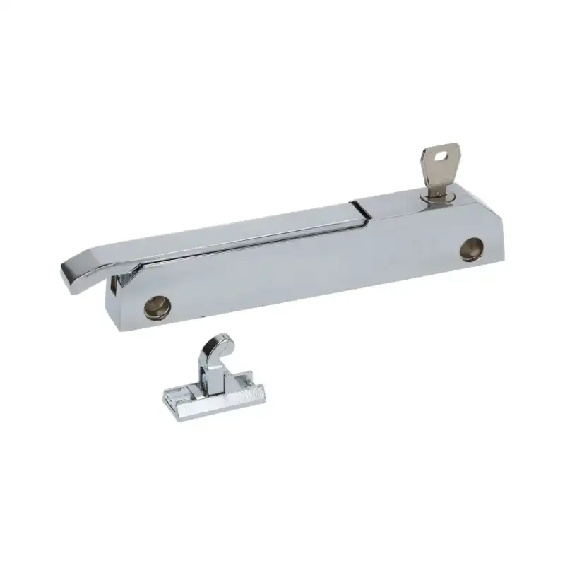 Fecho com Trinco RH-LH com Fechadura - Metal Cromado, Distância de 150 mm entre Centros