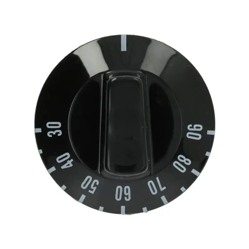 Černý ovládací knoflík Ø 50 mm 30–90 °C pro termostaty EGO – Vyrobeno v Itálii.