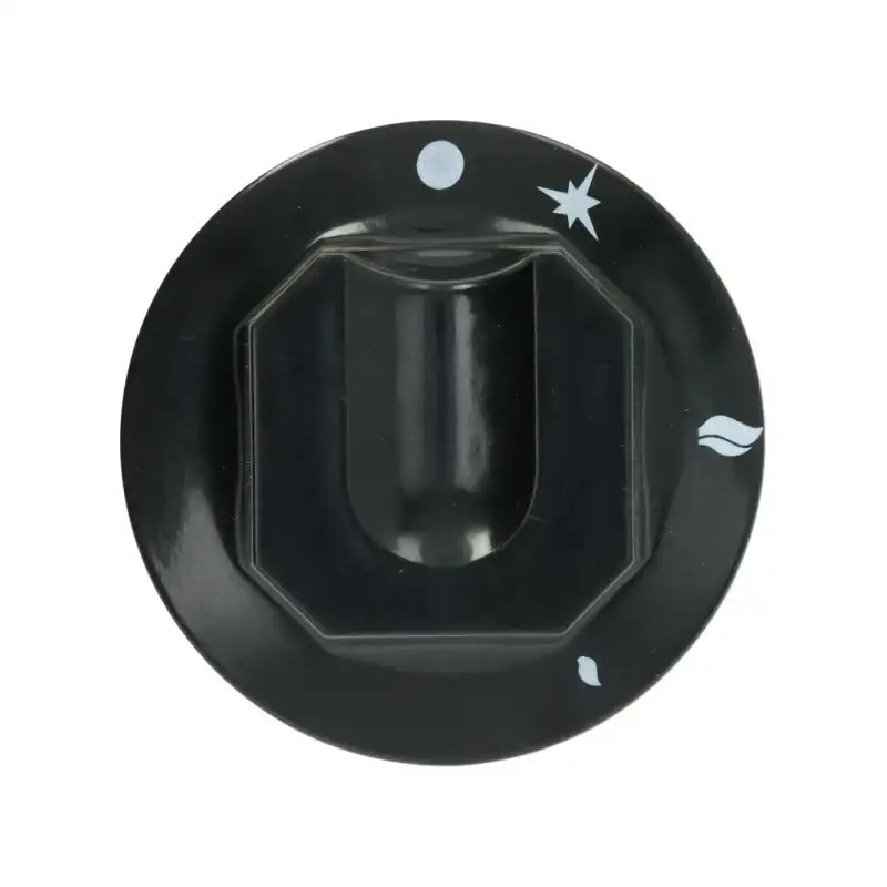 Botão preto Zanussi Ø 70 mm serigrafado - Furo D de 8x6,5 mm, fabricado na Itália.