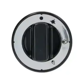 Zwarte knop Ø 70 mm zeefdruk - D-gat 10×8 mm voor gaskraan, gemaakt in Italië.