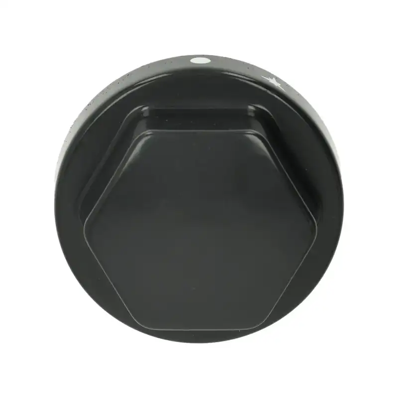 Botón negro Zanussi Ø 70 mm serigrafiado - Orificio en forma de D 8 × 6.5 mm, fabricado en Italia.