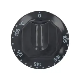Perilla negra Zanussi Ø 70 mm 105–185 °C – Orificio en forma de D de 6×4.6 mm.