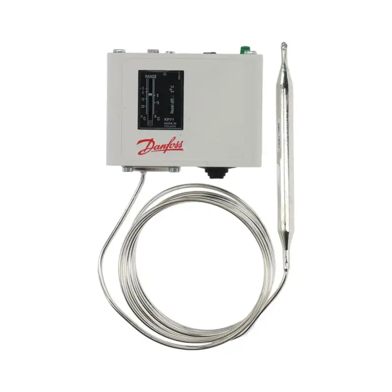 Termostat Danfoss KP71-60L1115 (–5 °C do +20 °C) z ręcznym resetowaniem.