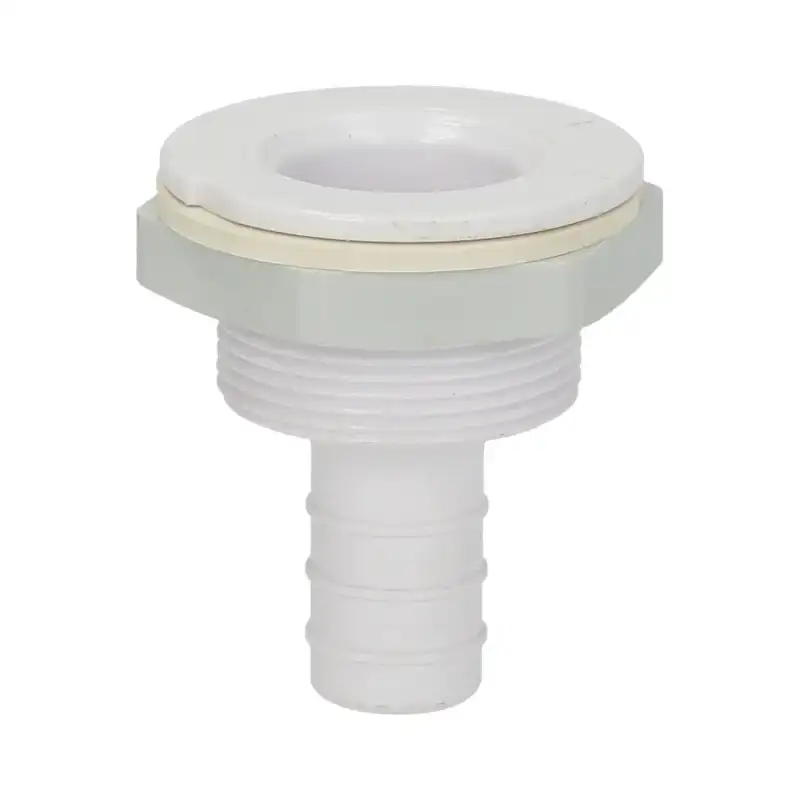 Poistoyksikkö ylivuotoputkelle - letkun pääliitin tiivisteellä ja renkaalla oleva mutteri