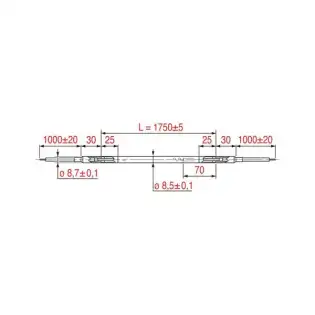 Ohřívací prvek obalený RSV-175 600W 230V o délce 1750 mm.
