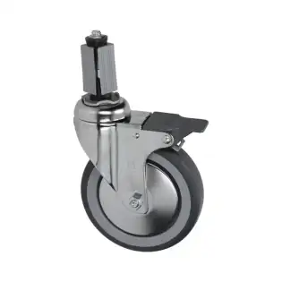 Ruota girevole con perno e freno 125x30 mm - Perno per tubo 25x25-28x28 mm