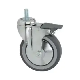 Roda Giratória Zanussi com Pino e Travão 125x30 mm - Suporte Zincado, Anel de Borracha Sintética