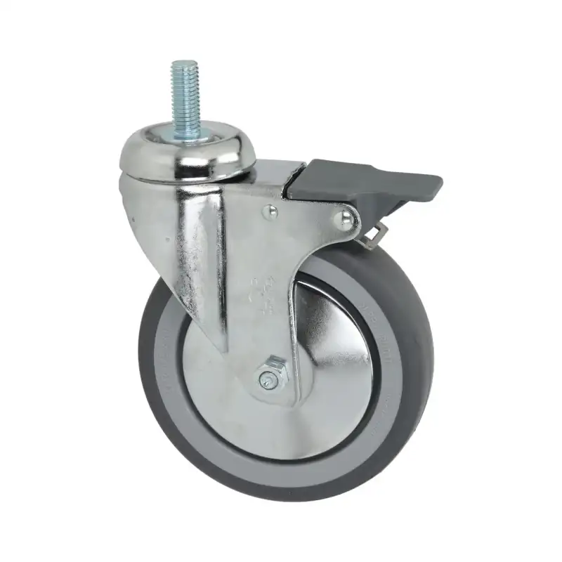 Roda Giratória Zanussi com Pino e Travão 125x30 mm - Suporte Zincado, Anel de Borracha Sintética