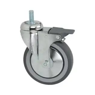 Rueda giratoria Zanussi con pasador y freno de 125x30 mm - Soporte zincado, anillo de goma sintética.