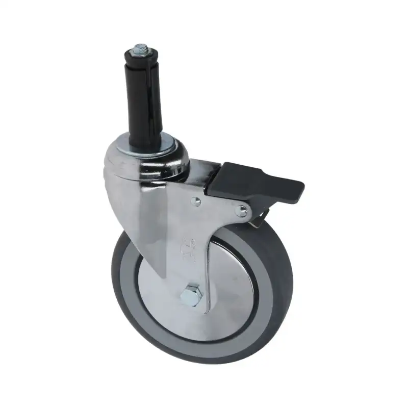 Swivel Wheel with Pin and Brake 125x30 mm – Zinc-Plated Support, Synthetic Rubber Ring