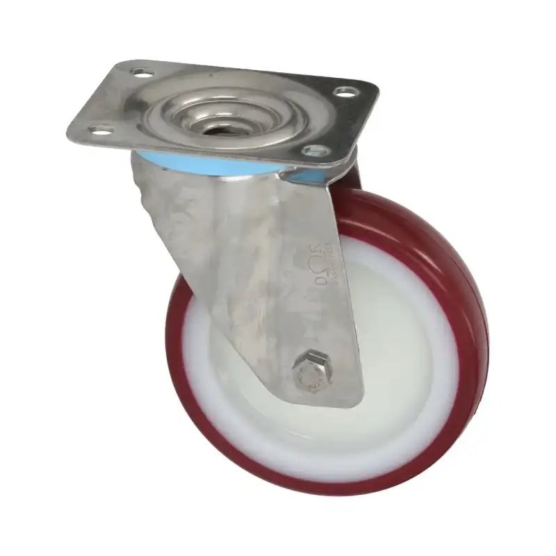 Roda giratória com placa 125x32 mm - Suporte em aço, núcleo de poliamida, anel de poliuretano