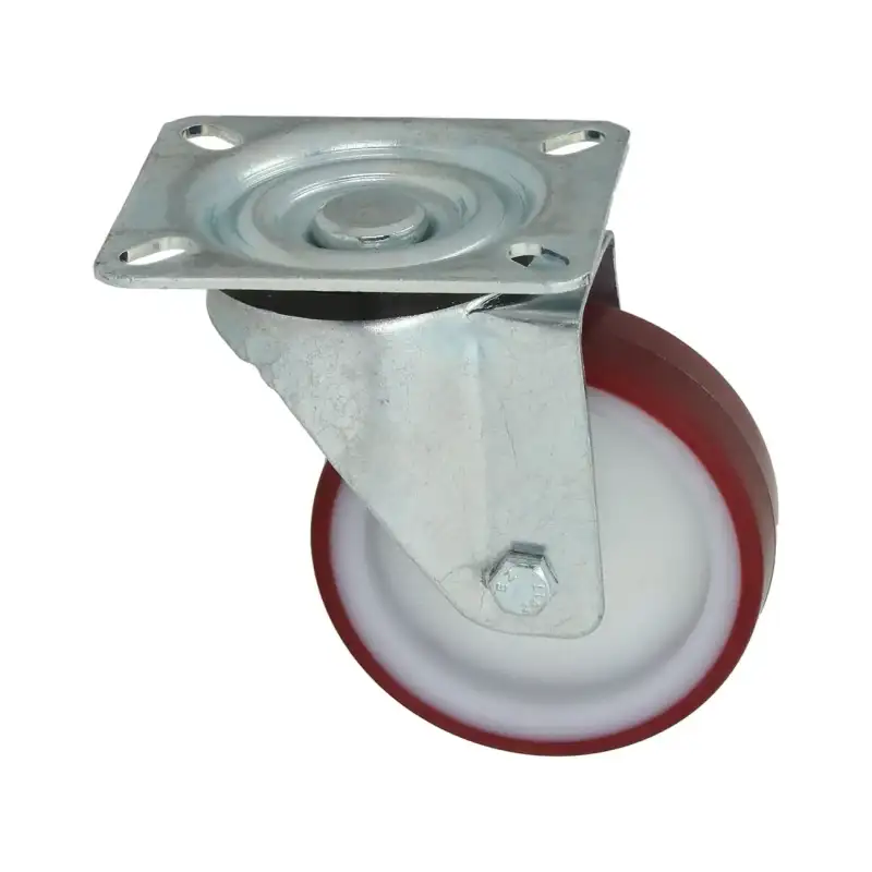 Roda Giratória com Placa 100x30 mm - Suporte Zincado, Núcleo de Poliamida, Revestimento de Poliuretano