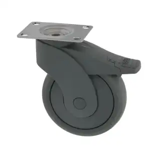 Vit svängande hjul med platta och broms 125x32 mm - För matserveringsvagn