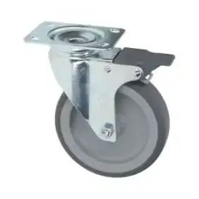 Roda giratória com placa e travão 125x30 mm - Carga de 100 kg, Zincado
