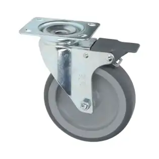 Zwenkwiel met plaat en rem 125x30 mm - 100 kg draagvermogen, verzinkt