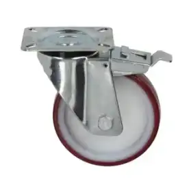 Swivel Wheel with Plate and Brake 125x30 mm – Zinc-Plated, Polyamide Core, 180 kg Load