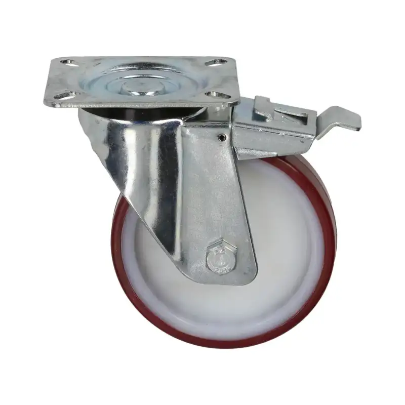 Svinghjul med plate og brems 125x30 mm – sinkbelagt, polyamid kjerne, 180 kg belastning