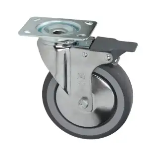 Roue pivotante avec plaque et frein 125x30 mm - Support zingué, Polypropylène Core