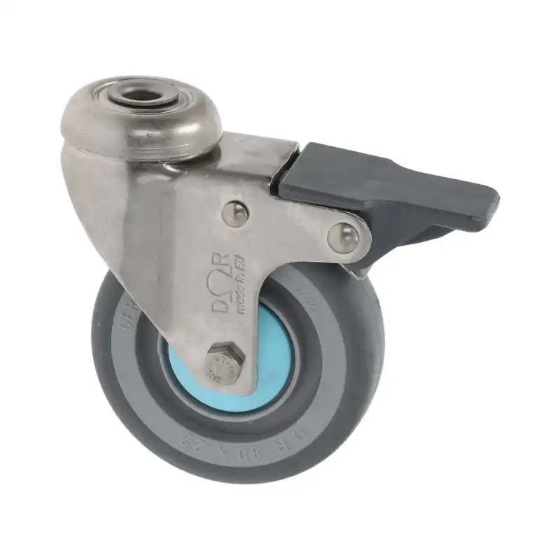 Schwenkrolle mit Bremse 80x22 mm - verzinkte Tragstütze, Polypropylen Kern