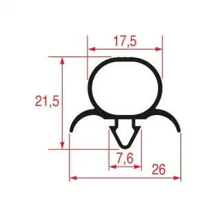 Joint d'étanchéité encliquetable 1032 | 2500 mm Gris | Non magnétique | Fabriqué en Italie