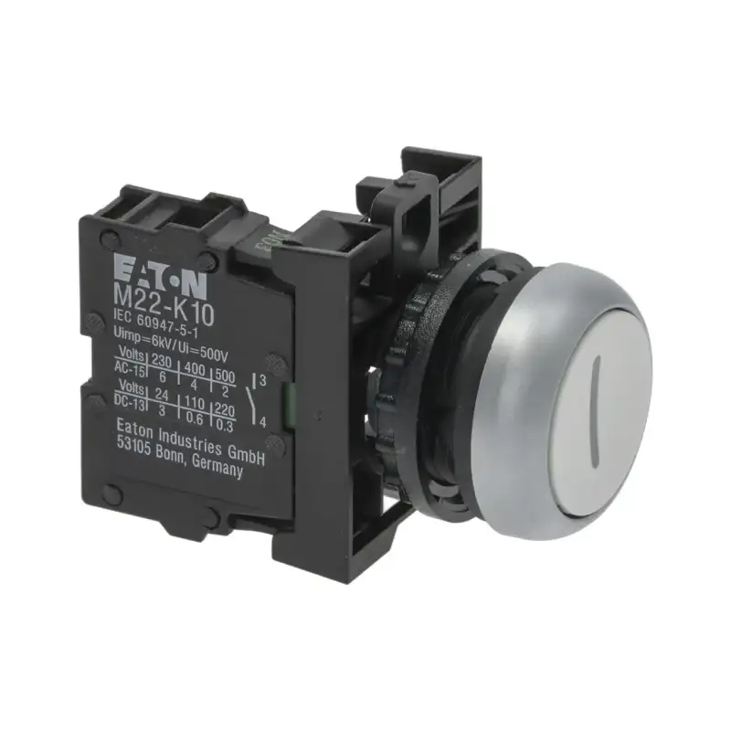 Botón pulsador empotrable Moeller Eaton en blanco mate "I" Ø22 mm.