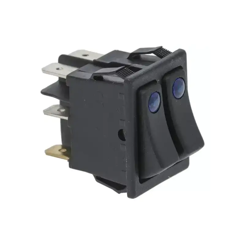 Animo Compatible Double Black Switch 16A 250V with Blue LED 22x30 mm