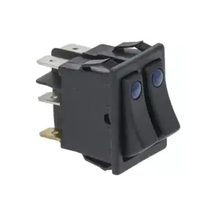 Animo Compatible Double Black Switch 16A 250V with Blue LED 22x30 mm